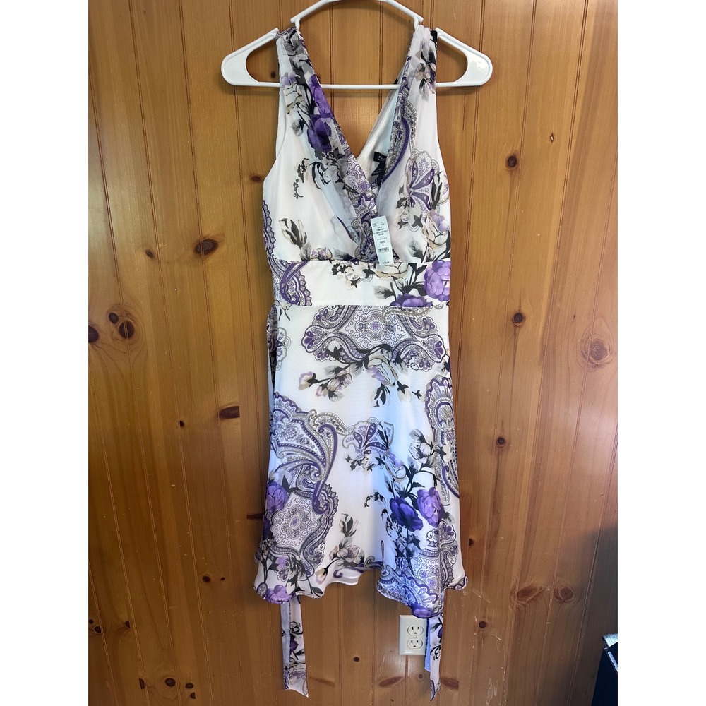WHBM Purple White Paisley Romantic Feminine Floral Flowy Surplice Sundress 4 NWT